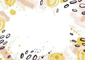 Horizontal backdrop decorated with colorful paint traces, ink stains, blots and brush strokes on white background. Hand painted frame or border. Creative illustration in grunge style vector
