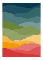 Vertical background or card template with abstract waves or hills of rainbow colors. Creative bright colored backdrop with curves or layers. Colorful illustration in cool trendy style vector