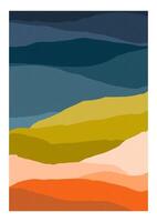 Colorful background or card template with abstract mountains of motley colors. Modern vertical bright colored backdrop with curves or stripes. Decorative illustration in contemporary art style vector