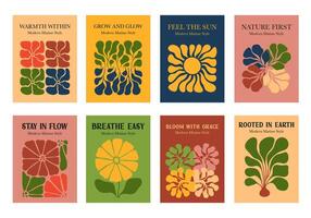 Set of art posters with Matisse Curves in doodles. Minimal Colorful Botanical and Groovy Abstract vector