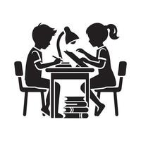 Boy and Girl Studying Silhouette for Learning Themes vector