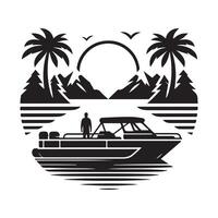 Custom Pontoon Boat Silhouette Illustrations for Nautical and Coastal Designs vector