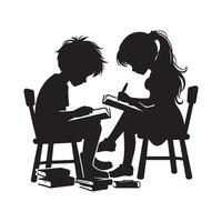 Silhouette of Studying Children for Educational Materials vector
