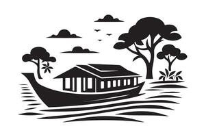 Customizable Houseboat Silhouette Illustrations for Print and Web Media vector