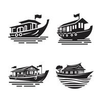 Houseboat Silhouette Illustrations for Custom Art and Boat-Themed Projects vector