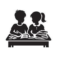 Vectors Silhouette of Children Studying at Desk