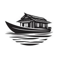 Creative Houseboat Silhouette Illustrations for Website and Social Media Graphics vector