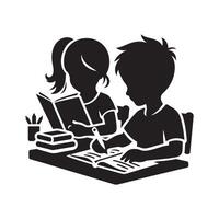Kids Study Time Silhouette Art for Digital and Print Use vector