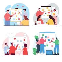 Team collaboration and brainstorming session with a digital Kanban board vector