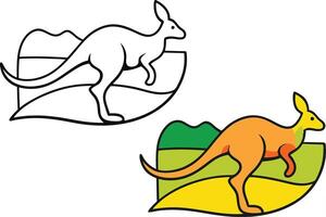 Australian Kangaroo Coloring Page Outline and Colored Version vector