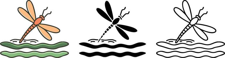 Dragonfly Illustrations Color, Black, Outline, Water, Nature vector