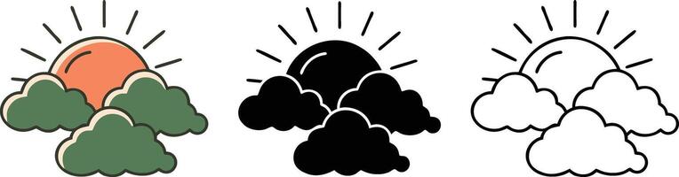 Sunrise Cloudscape Illustrations Three Color Variations, Sun, Sky vector