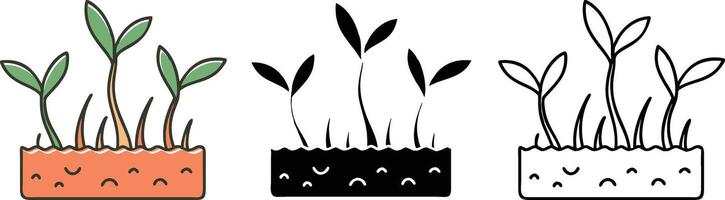 Seedlings Sprouting Growth Plants Soil Nature Icons Variations vector