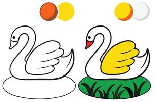 Swan Coloring Page Outline, Colored, Water, Grass, Nature vector