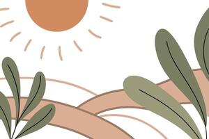 Abstract Sun, Hills, Leaves Minimalist Nature Art Print Design vector