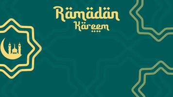 Ramadan mandala theme horizontal background. Ramadan banner in green color with moon and mosque. Place for text. illustration in flat design style vector