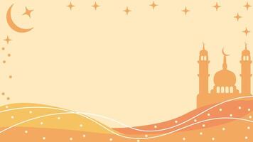 Ramadan theme horizontal background. Yellow Ramadan banner with mosque, moon and stars. Place for text. illustration in flat design style vector