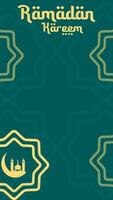 Ramadan mandala theme vertical background. Ramadan banner in green color with moon and mosque. Place for text. illustration in flat design style vector