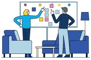 Collaborative Team Brainstorming Session Agile Project Planning on Whiteboard vector