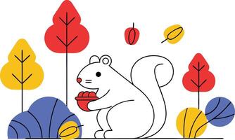 Autumn Squirrel Gathering Nuts in Colorful Forest Scene vector
