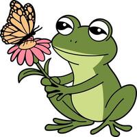 Frog with Flower and Butterfly vector