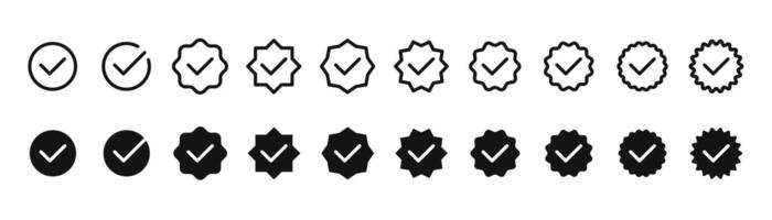Checkmark icon set, approved symbol, checked checkbox mark, editable line stroke. illustration vector