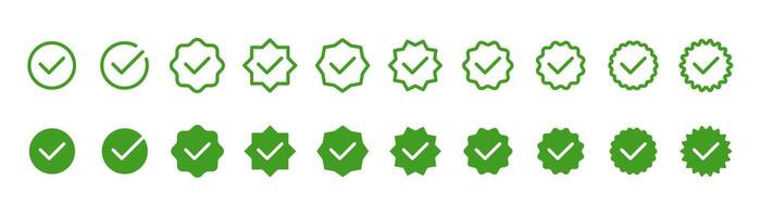 Checkmark icon button set. Check box mark approved symbol. Green checkbox editable stroke. illustration vector