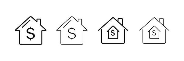 Real state sell line art icon on white background. home, house, property buy or sell vector