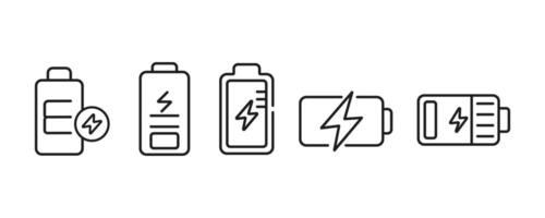 Battery icon set illustration for web and mobile app. Battery Full charge indicator or low charge sign, charging sign and symbol, battery charge level. vector