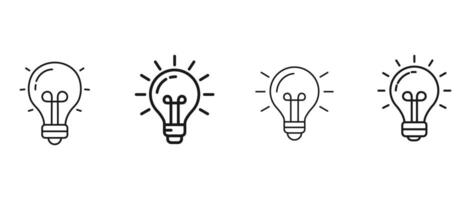 light bulb idea icon set illustration, outline, lamp, isolated on white background vector