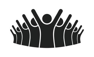 People, human, person thin solid icon set holding hands with their hands raised up. friendly greeting, volunteers, teamwork and support. isolated pictogram on white background vector
