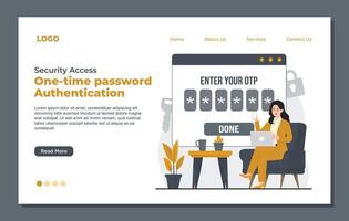 Landing page template highlighting secure access with one-time password OTP authentication security vector