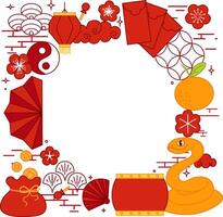 Graphic line circle round frame for the Year of the Snake, New Year background material. Chinese new year, lantern festival vector