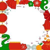 Chinese new year of snake graphic line square frame, New Year background material. Green snake, transparent background vector