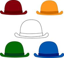 Colored hat line icon on white transparent background. hat set in red, yellow, green and blue colors. vector