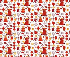 Chinese New Year of horse seamless pattern. graphic line background with horse, red lanterns, orange, red envelopes on transparent background vector