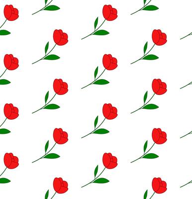 Floral red flower seamless pattern, line art drawing in red on transparent background