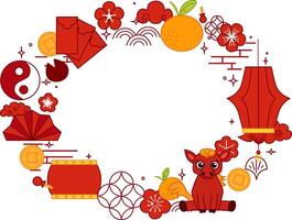 Chinese new year of horse oval frame for the Year of the horse, New Year background material. graphic line illustration template on transparent background vector
