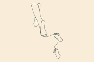 Walking barefoot on sand continuous line drawing. Footprints concept background. vector