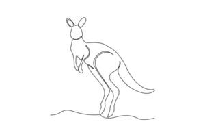 Kangaroo animal one line art drawing. Kangaroo continuous outline isolated on white background vector