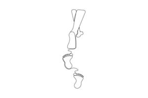 Footprints on beach one-line art drawing. Footprint continuous outline vector