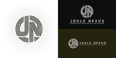 The dynamic logo design features the initials JN elegantly intertwined, creating a unique striking symbol. The logo is ideal for mechanical engineering firms, manufacturing companies, and others vector