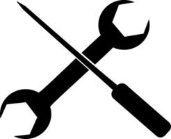 A black and white illustration of a wrench and spanner vector