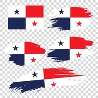 Set of Panama flags hand drawn with a brush vector