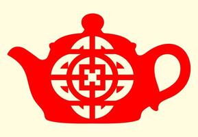 Red teapot with intricate geometric design vector