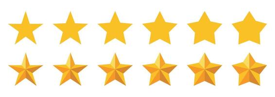 Collection of Flat and 3D Gold Star Icon Types for Web Ratings and Reviews, Social Media and Apps vector
