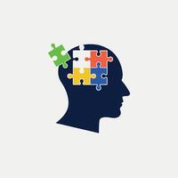 Human Head with Puzzle Pieces. Concept of Mind, Thinking, and Problem-Solving vector