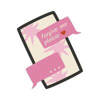 Apology messages on mobile phone. Flat illustration isolated on white background. vector