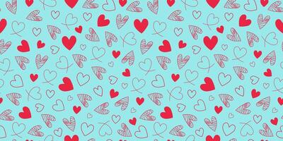Set hearts, drawings. Repeating pattern. Hand drawn linear icons, doodle. Valentine's Day seamless background. vector