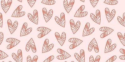 Heart pattern, chalk drawing, sketch. Valentines day. Hand drawn icons, doodles. Repeating background. Seamless texture. vector